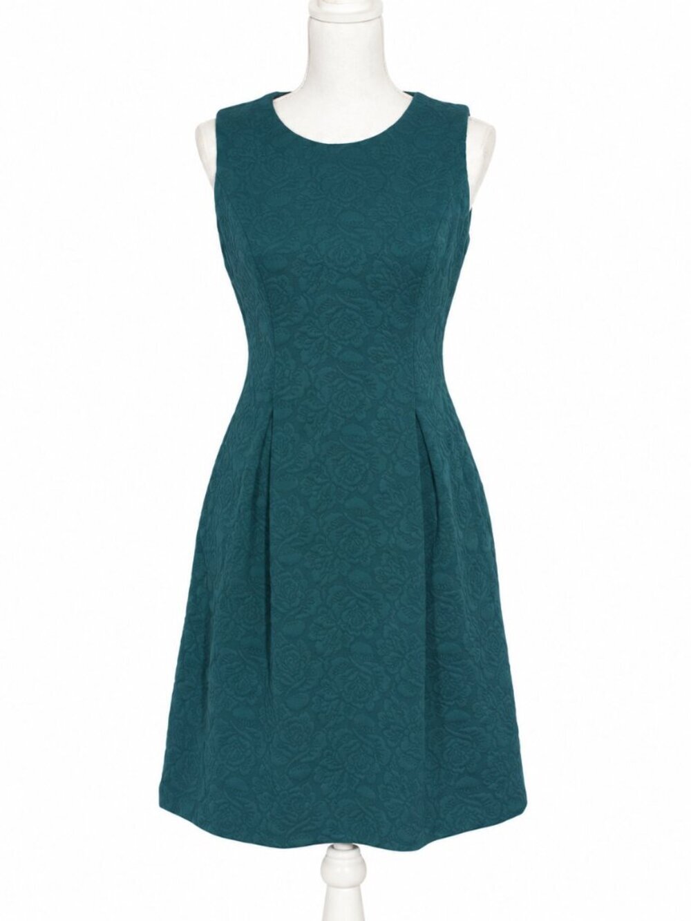 ELIZA J Textured Jacquard Floral Fit & Flare Green Sleeveless Dress Size 4